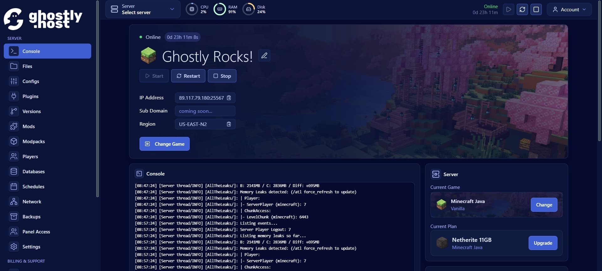 Screenshot of the Ghostly panel: Real-Time Console